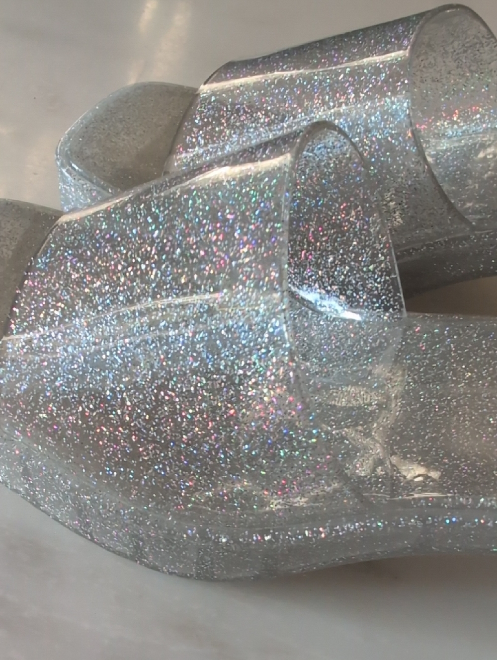 Crown And ivy Silver Glitter Block Heel Slide Sandals - Women's - Picture 8 of 9